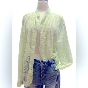 Chic Lace cover up Blouse in Soft Green